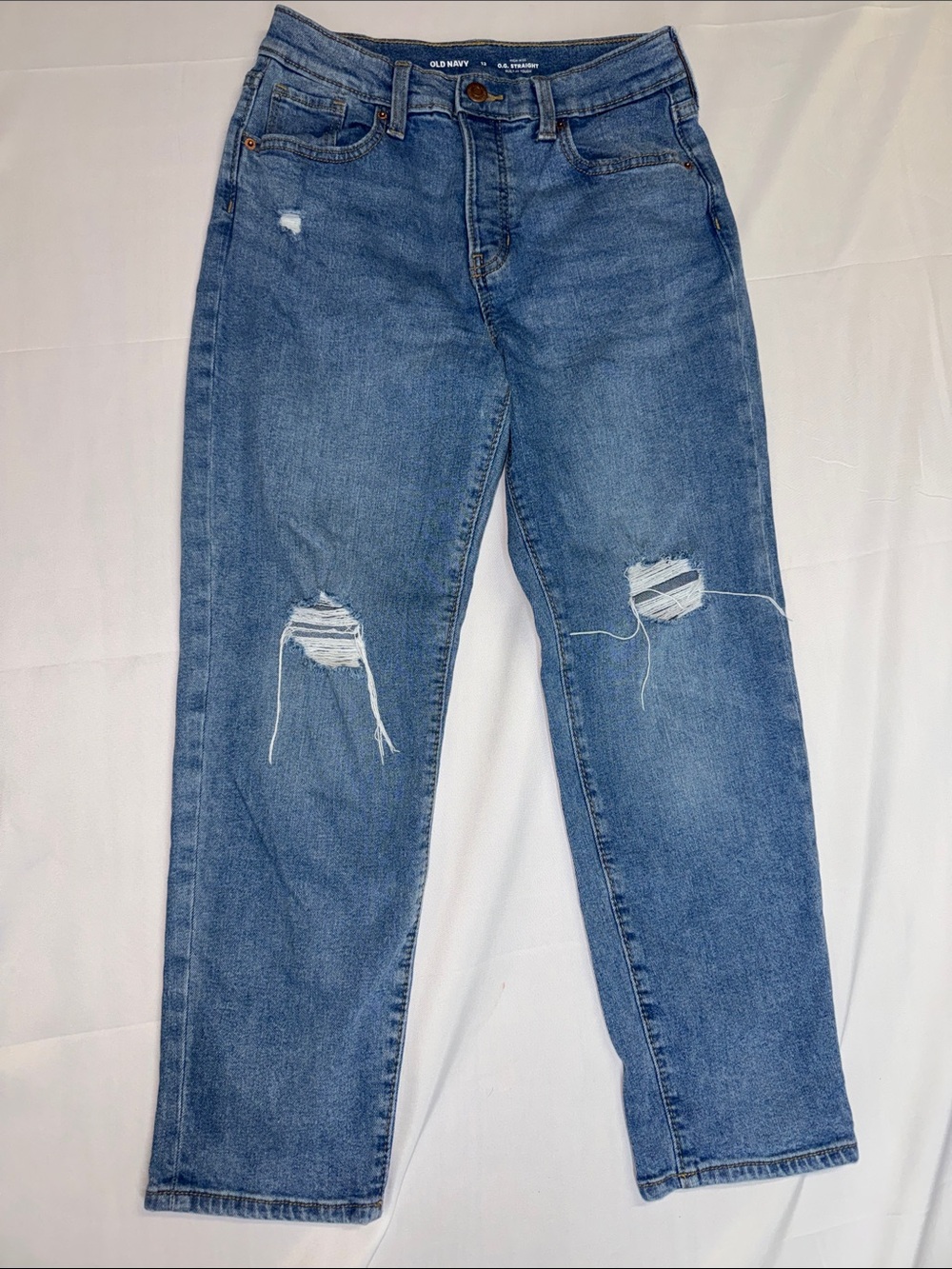 Old Navy Girls Medium Blue Boyfriend Jeans with Knee Distressing